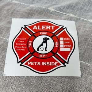 Fire Alert Pets Inside Sticker PROTECT YOUR FURRY LOVED ONES 911 Emergency NWT